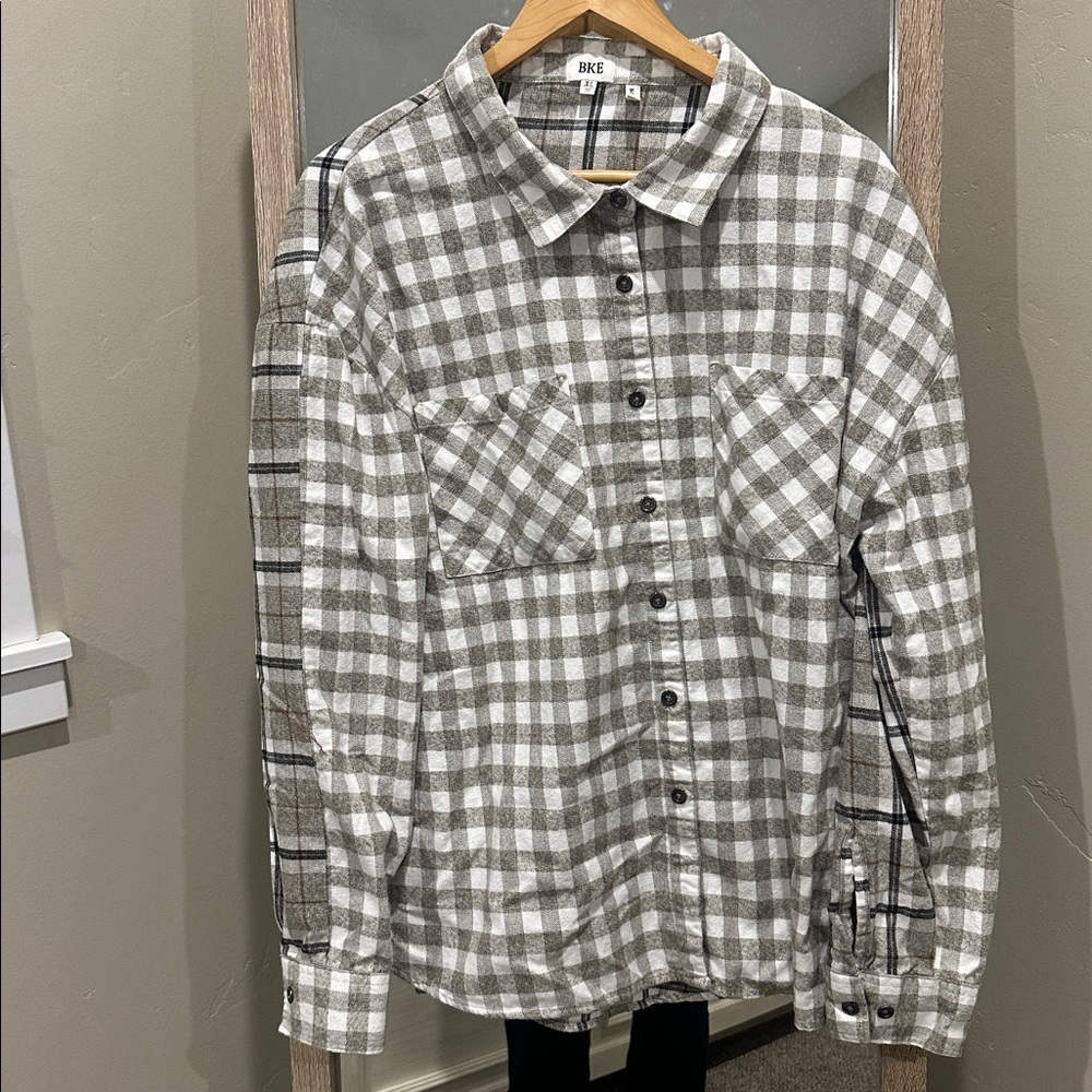 BKE olive green and White Checkered Shirt